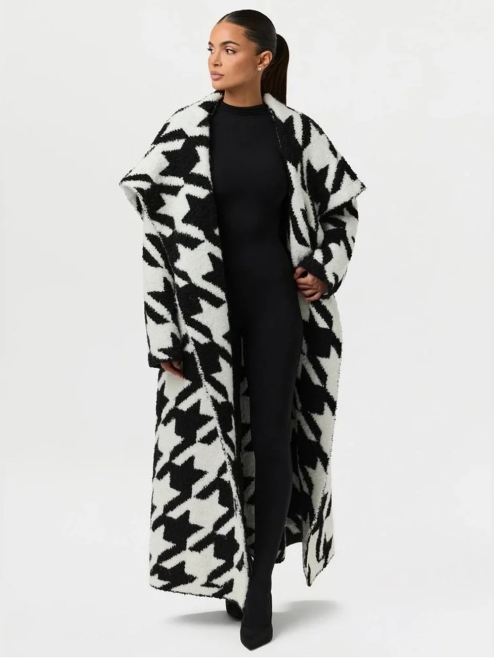 naked wardrobe Houndstooth Oversize Bouclé Coat Sz XS/S NWT